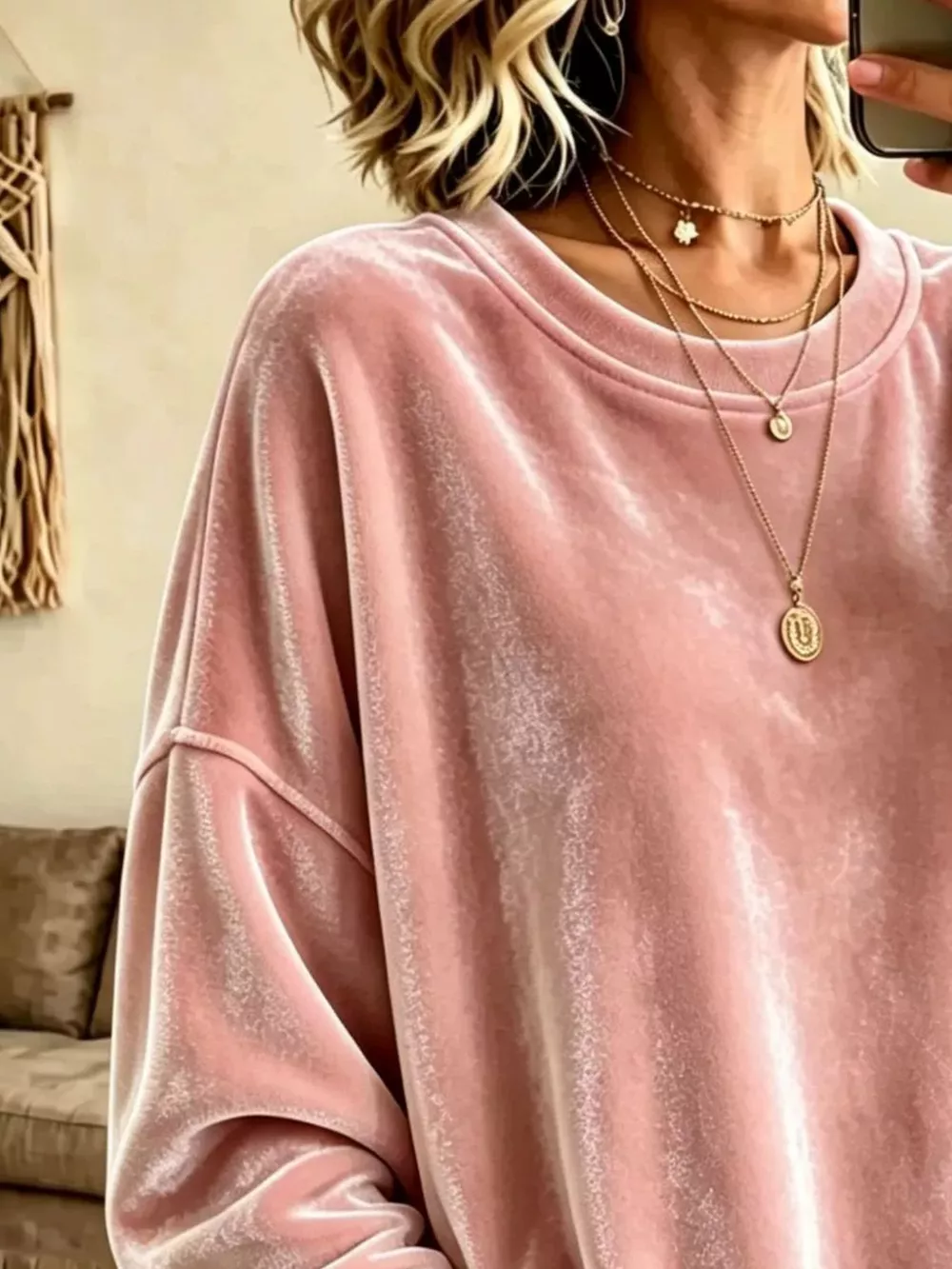 Full Size Loose Fit Velvet Dropped Shoulder Sweatshirt Plus Size, image 6