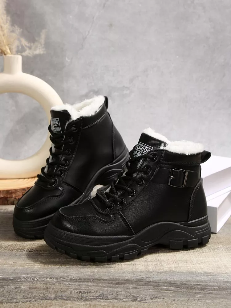 Warm Lined Ankle Boots with Buckle Detail, image 10