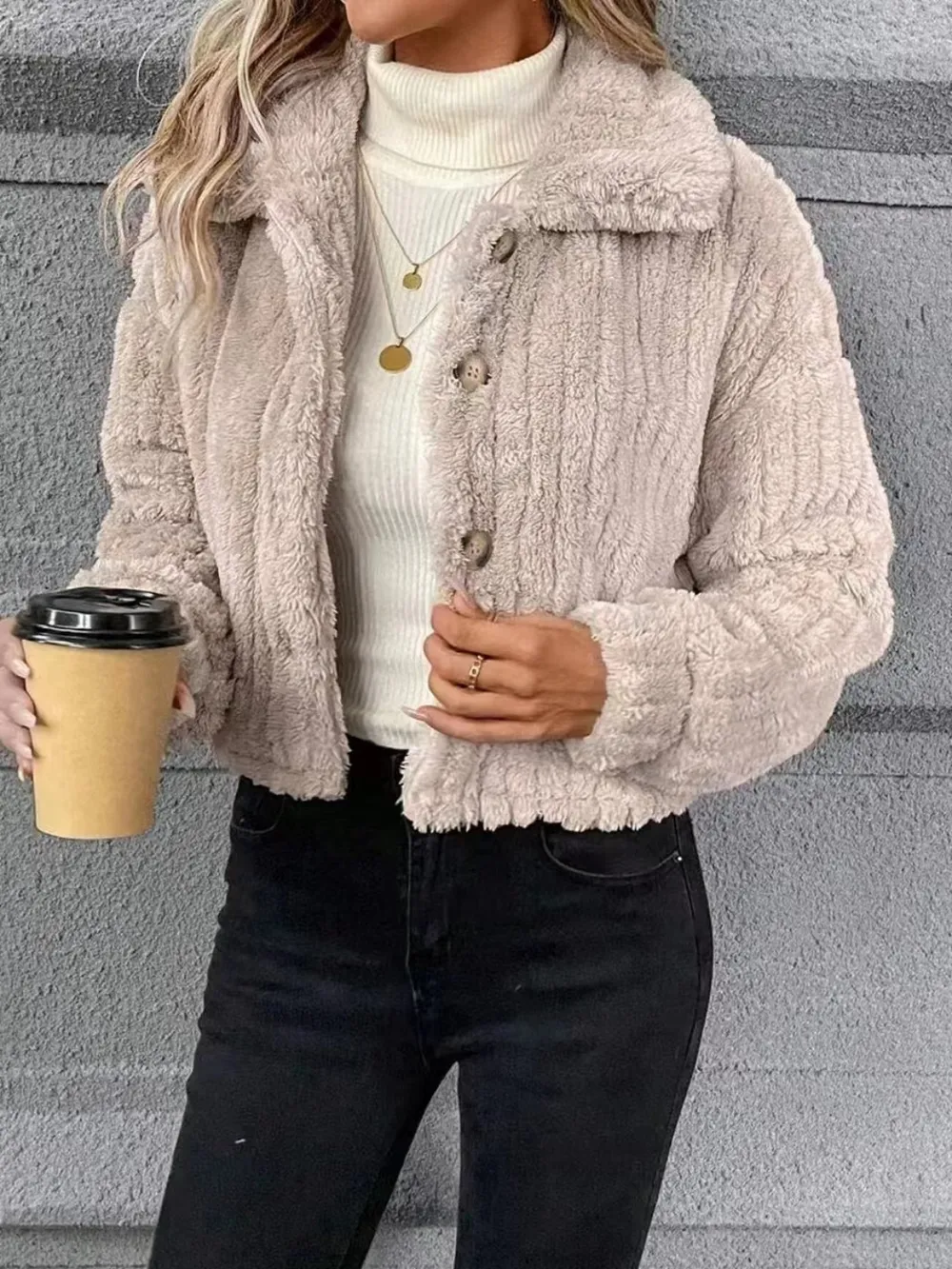 Button Up Long Sleeve Fuzzy Outerwear, image 3