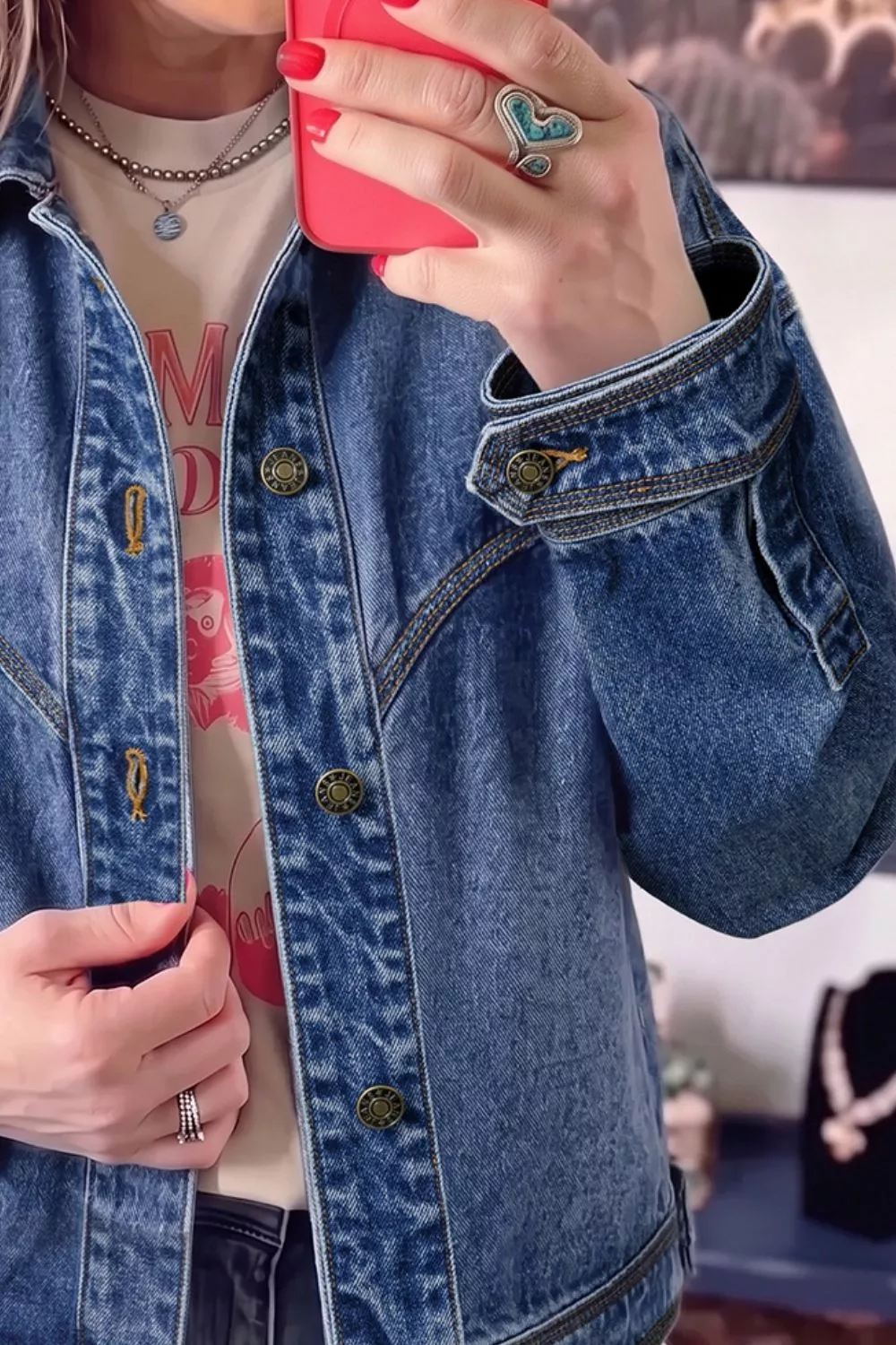Button Up Dropped Shoulder Denim Jacket, image 3