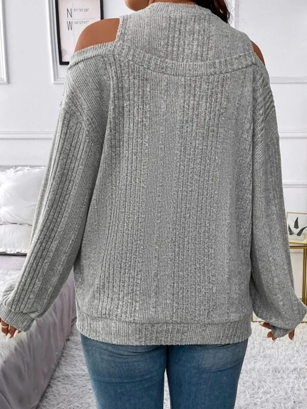 Round Neck Cold Shoulder Sweater, image 9