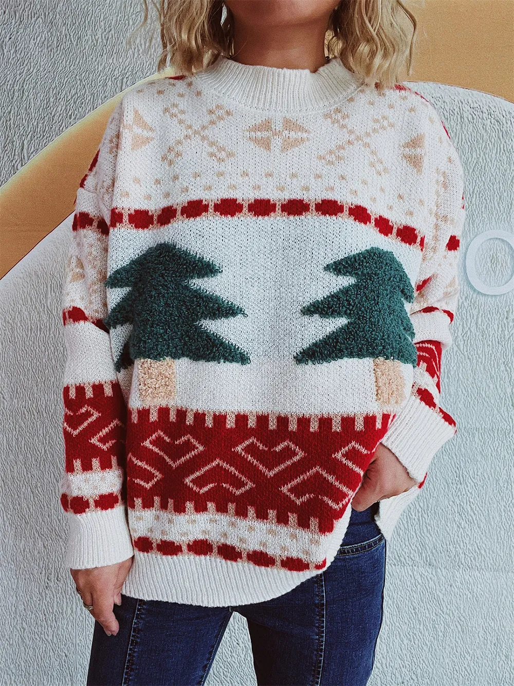 Christmas Tree Mock Neck Long Sleeve Sweater, image 9