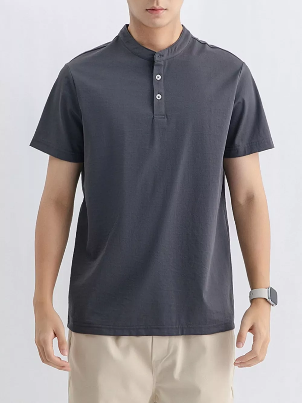 Men's Plus Size Button Detail Short Sleeve Top, image 7