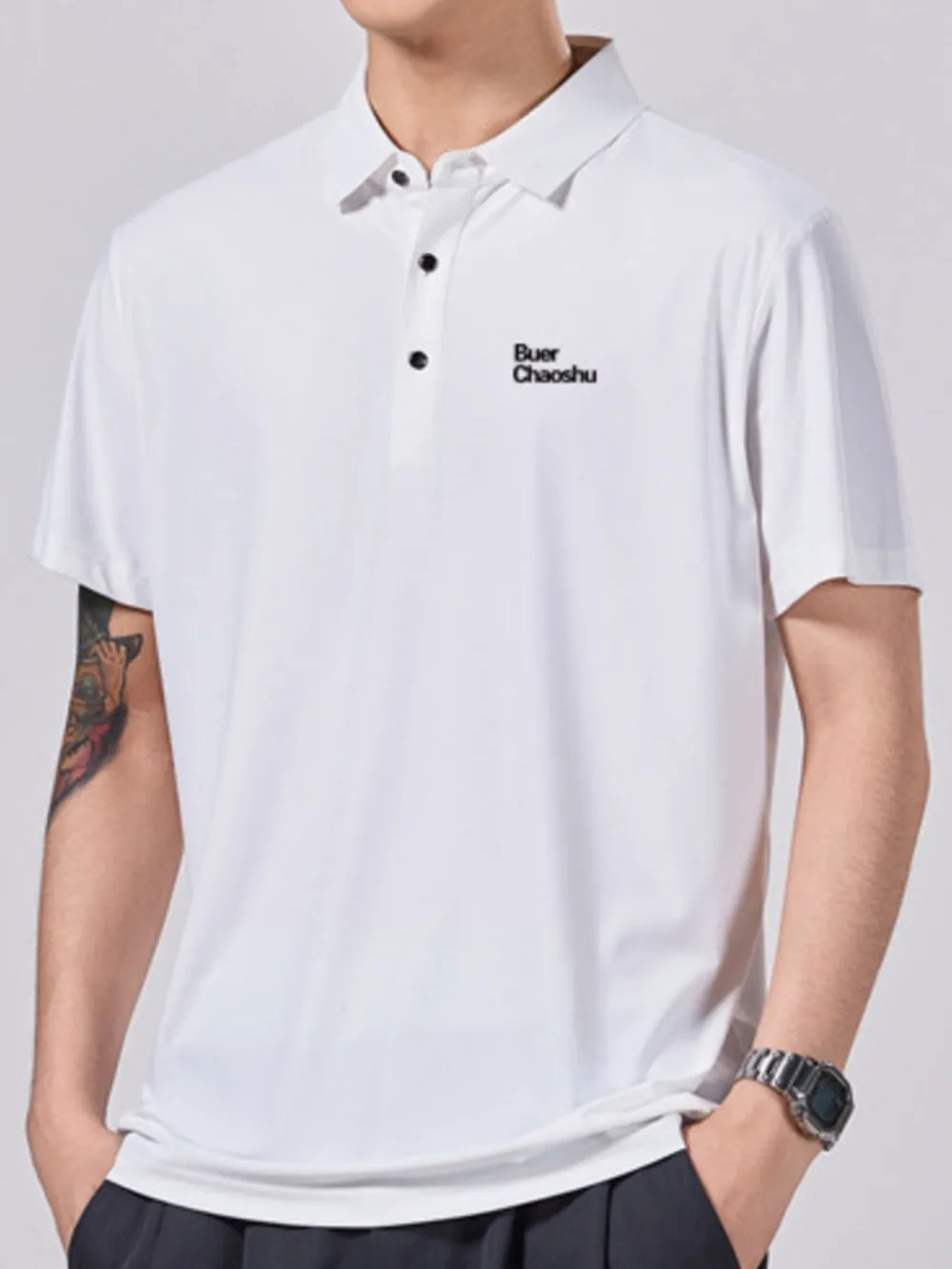 Men's Plus Size Button Detail Short Sleeve Polo, image 3
