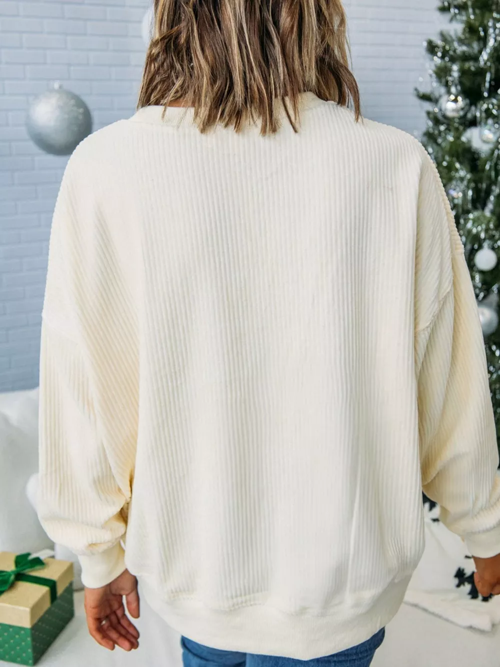 Merry Little Thing Corded Letter Graphic Ribbed Sweatshirt, image 8