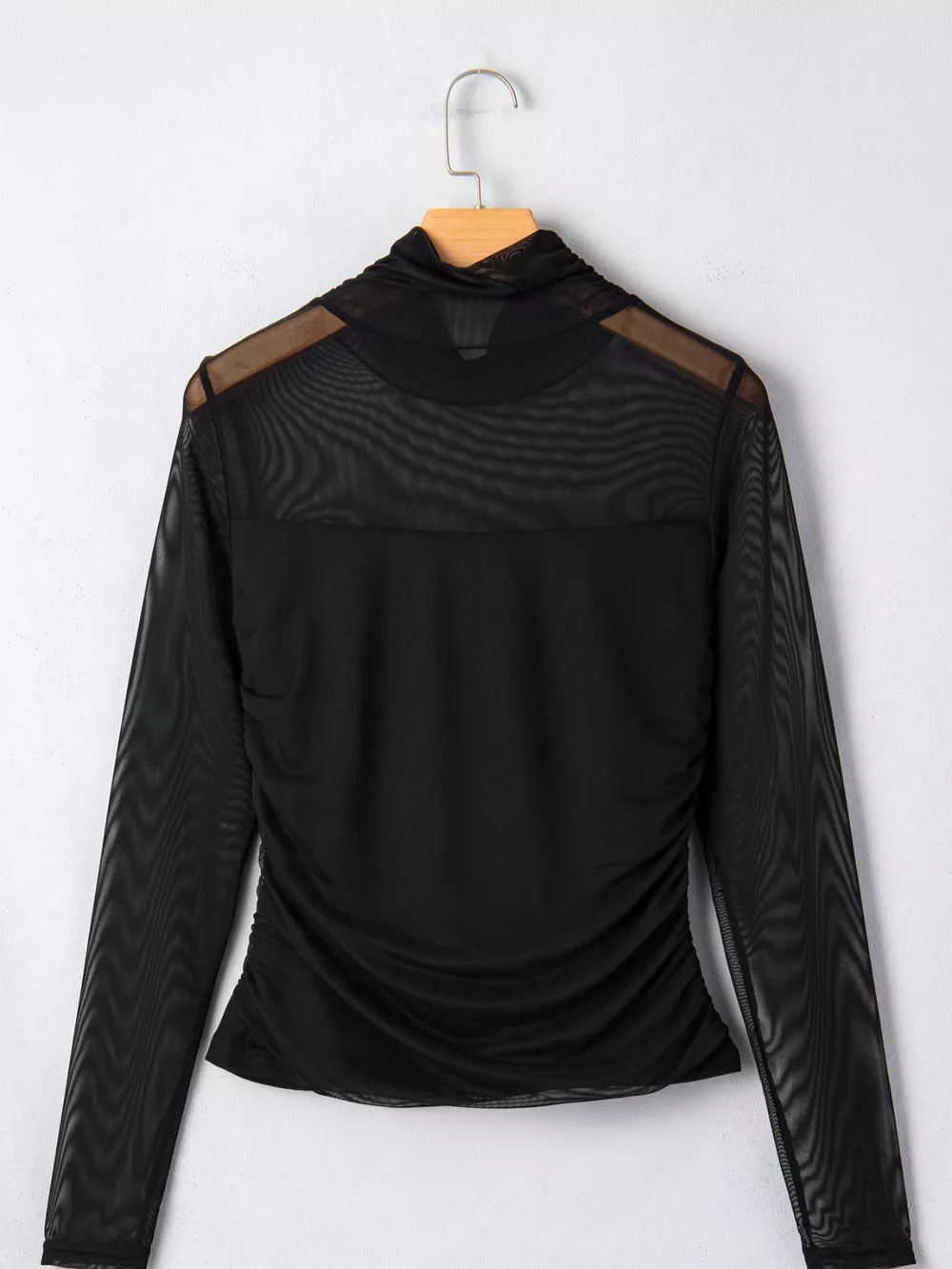 Sheer Mesh Patchwork High Neck Long Sleeve Top, image 7