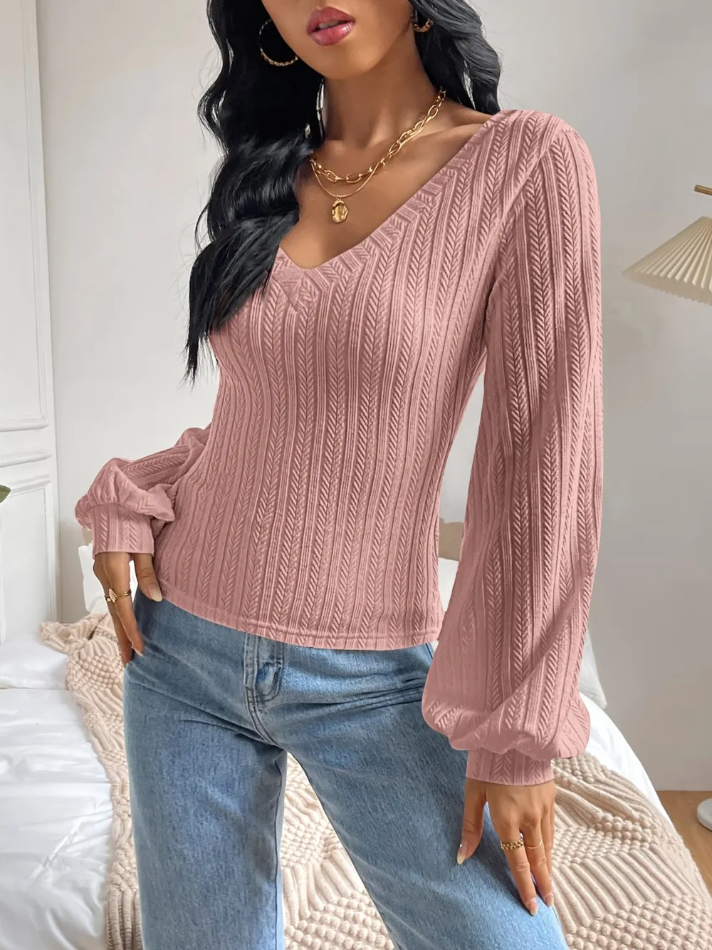 V-Neck Long Sleeve T-Shirt, image 12