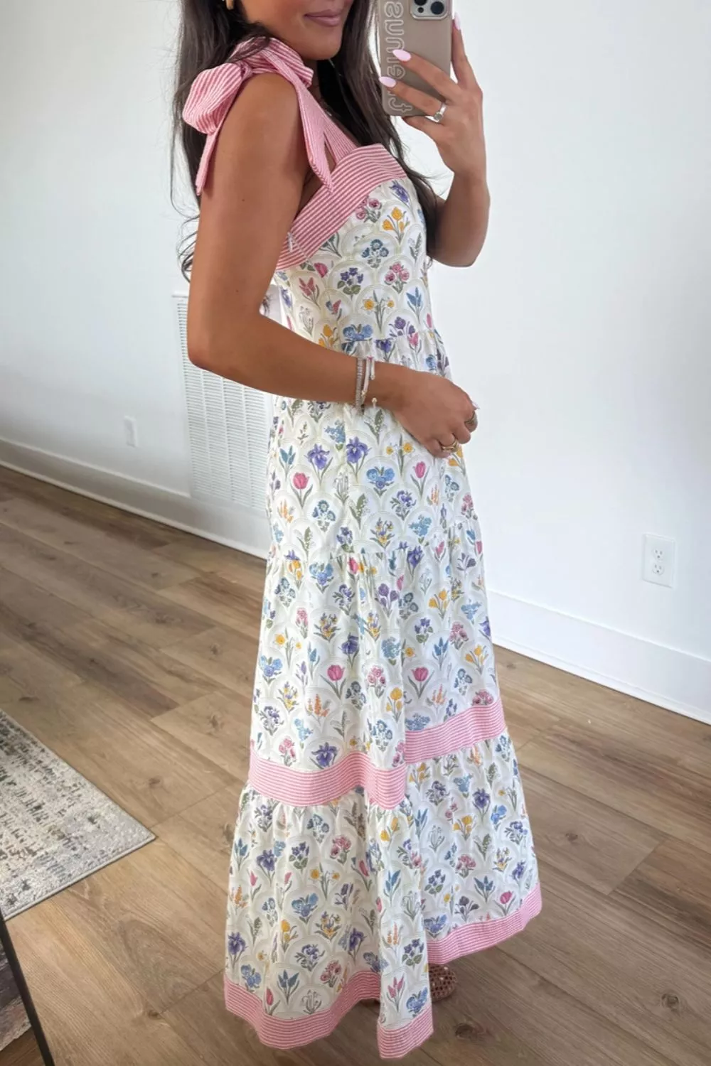Tiered Floral Tie Shoulder Midi Dress, image 2