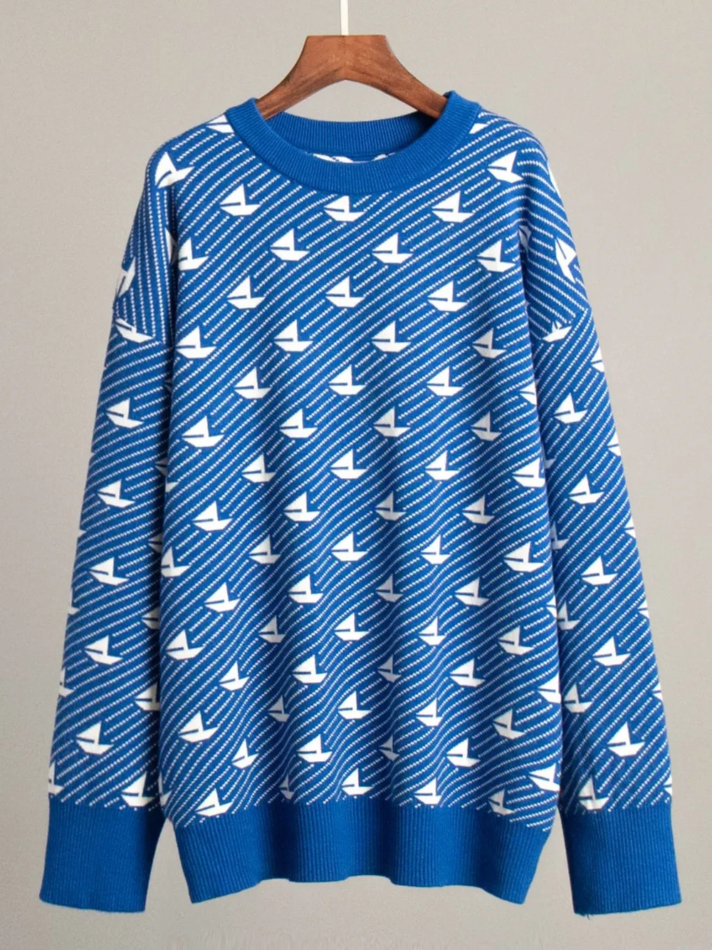Contrast Round Neck Long Sleeve Sweater, image 12