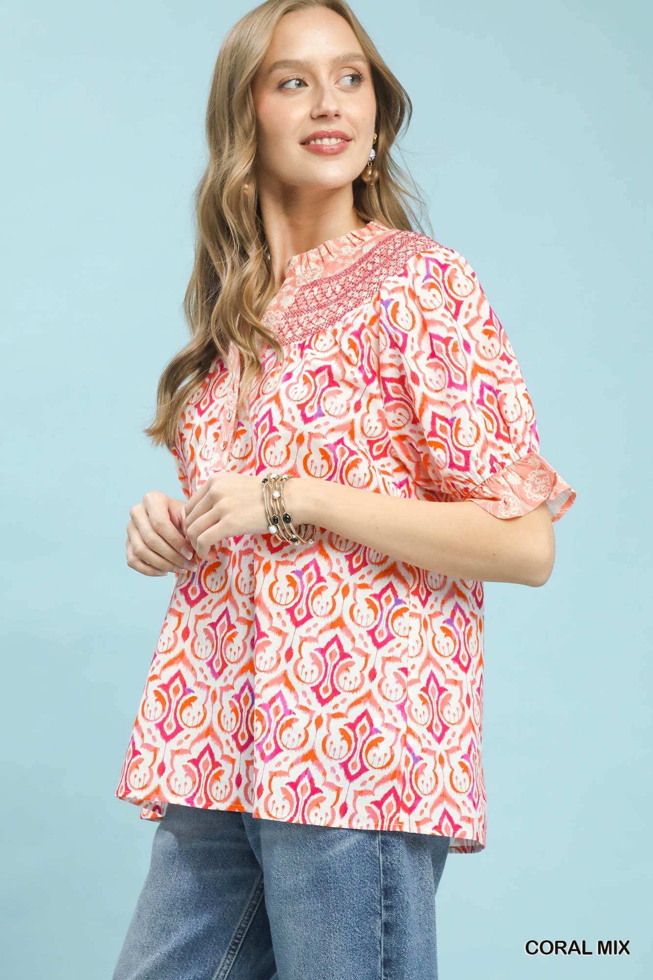 Mix Boho Puff Sleeve Smocked Top, image 5