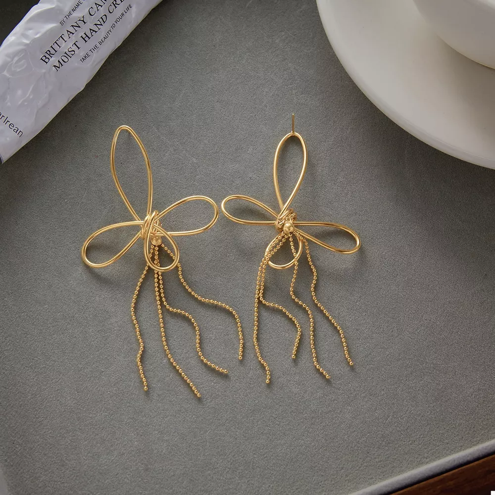 18K Gold-Plated Tassel Bow Earrings, image 7
