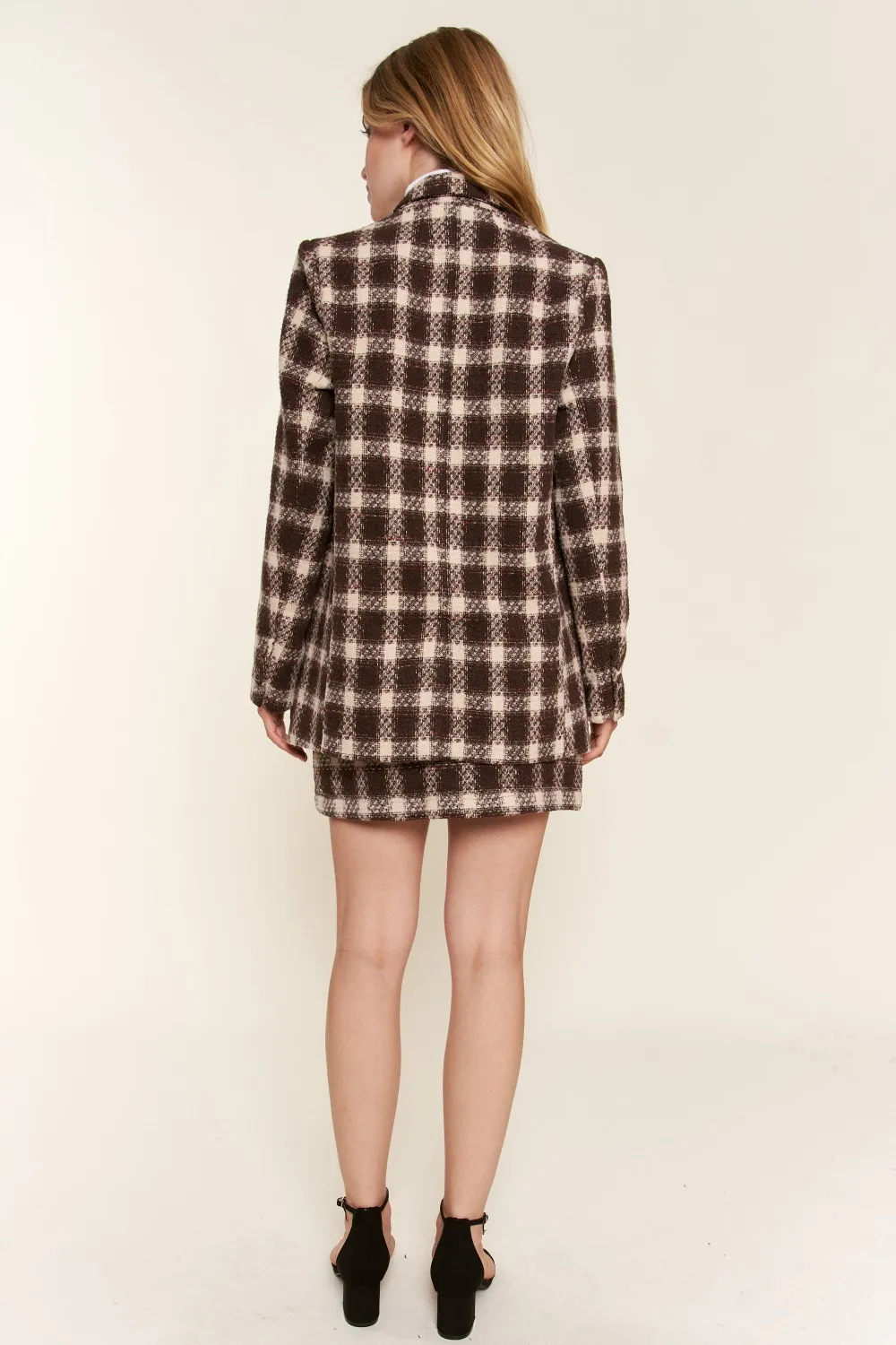 Full Size Plaid Brushed One Button Blazer, image 4