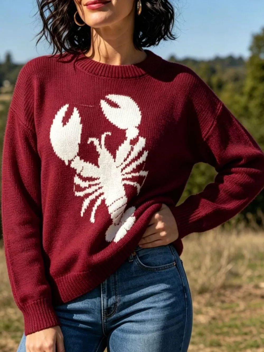 Lobster Graphic Crew Neck Sweater, image 9