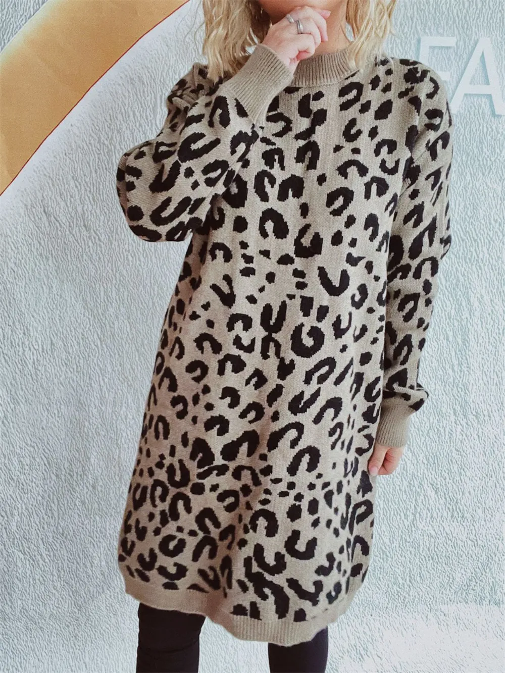 Leopard Round Neck Long Sleeve Sweater, image 11