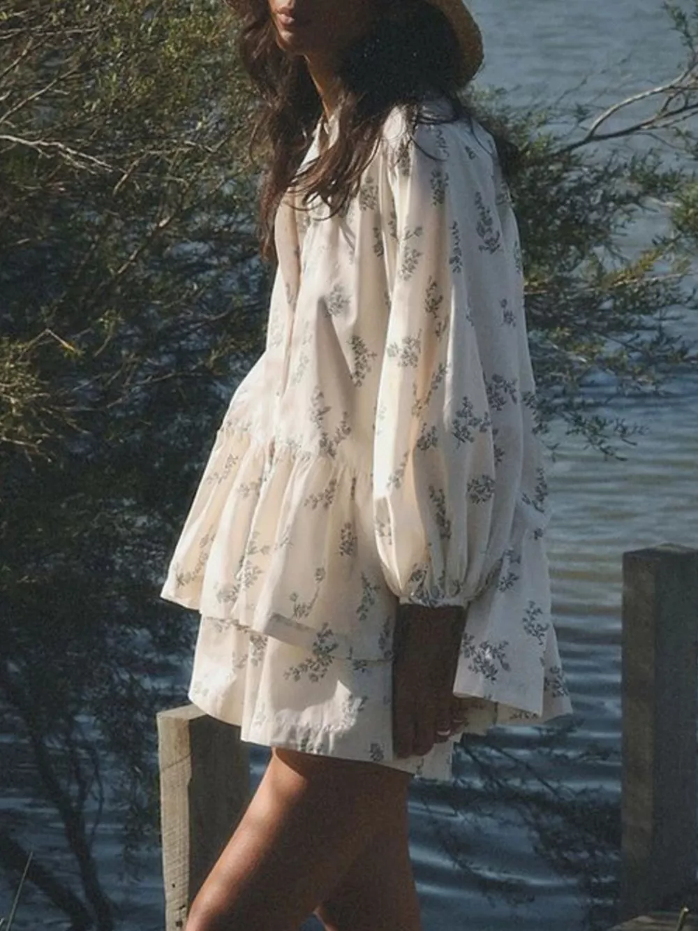 Floral Print Balloon Sleeve Top and Shorts Set, image 2