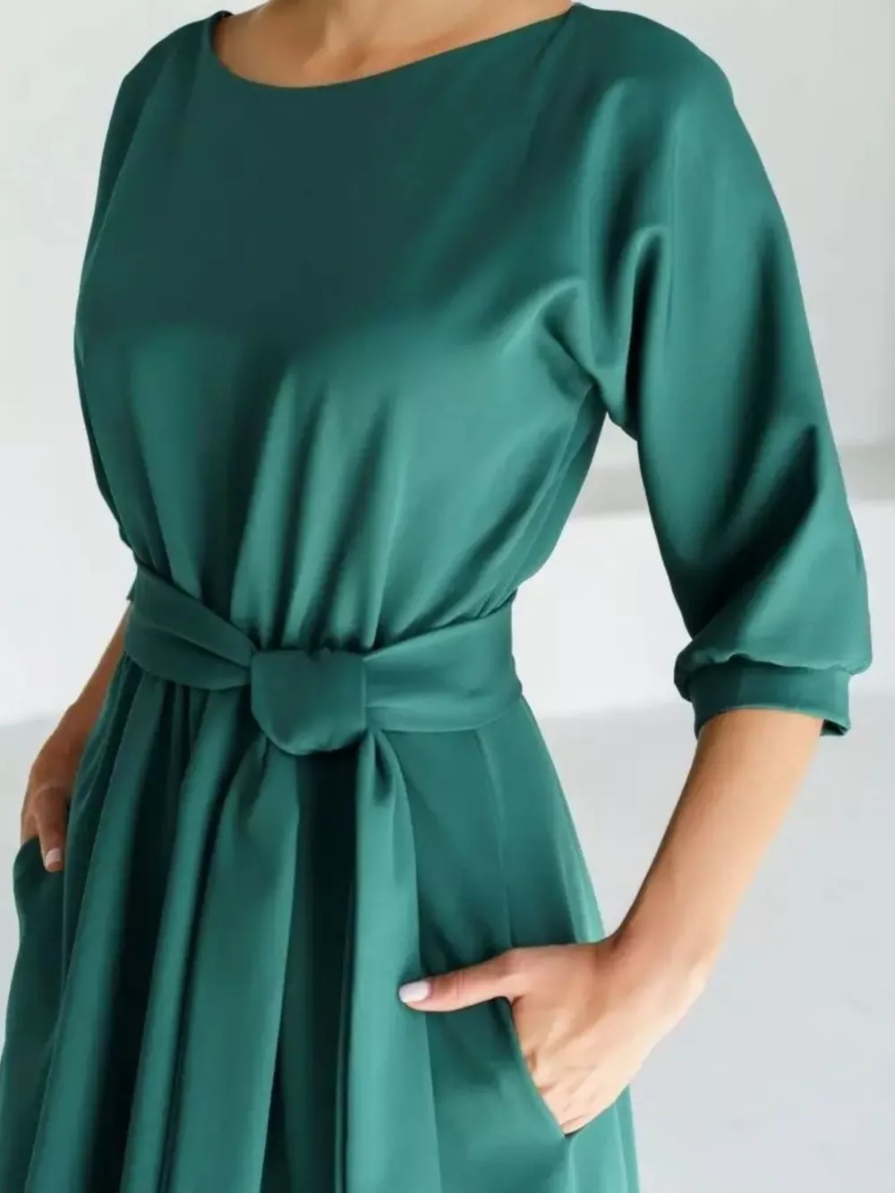 Elegant Belted Waist Midi Dress, image 4