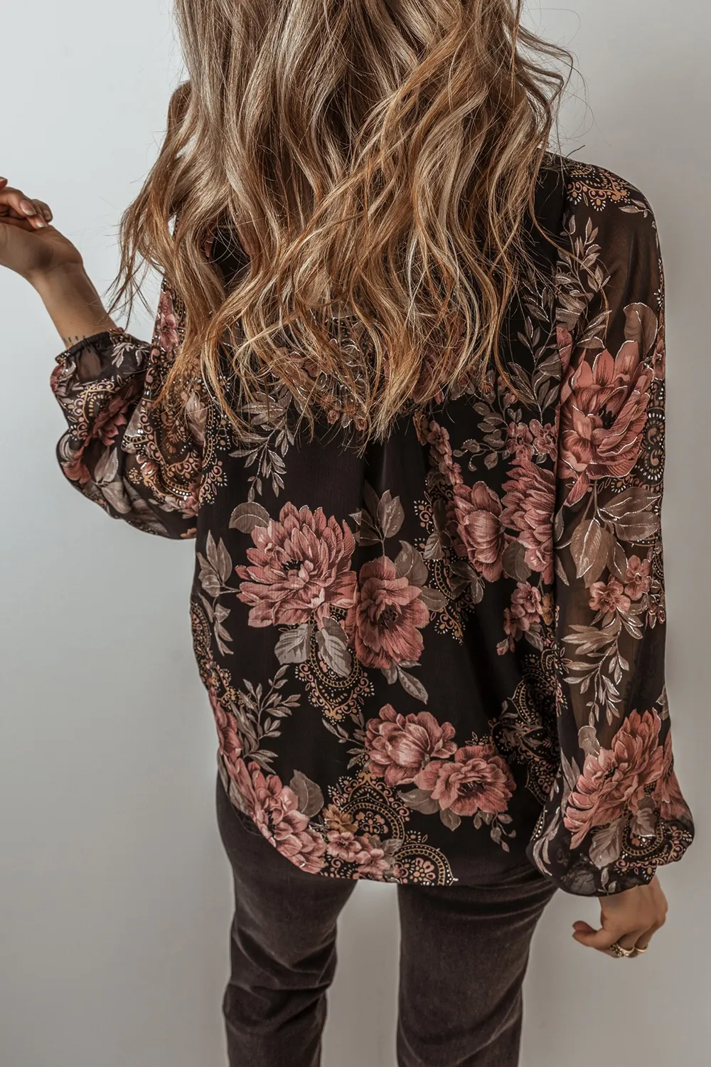 Printed Surplice Long Sleeve Blouse, image 5