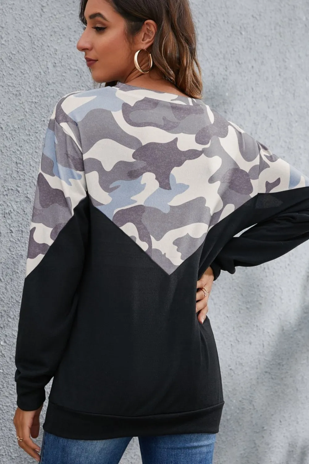 Camouflage Round Neck Long Sleeve Sweatshirt, image 13