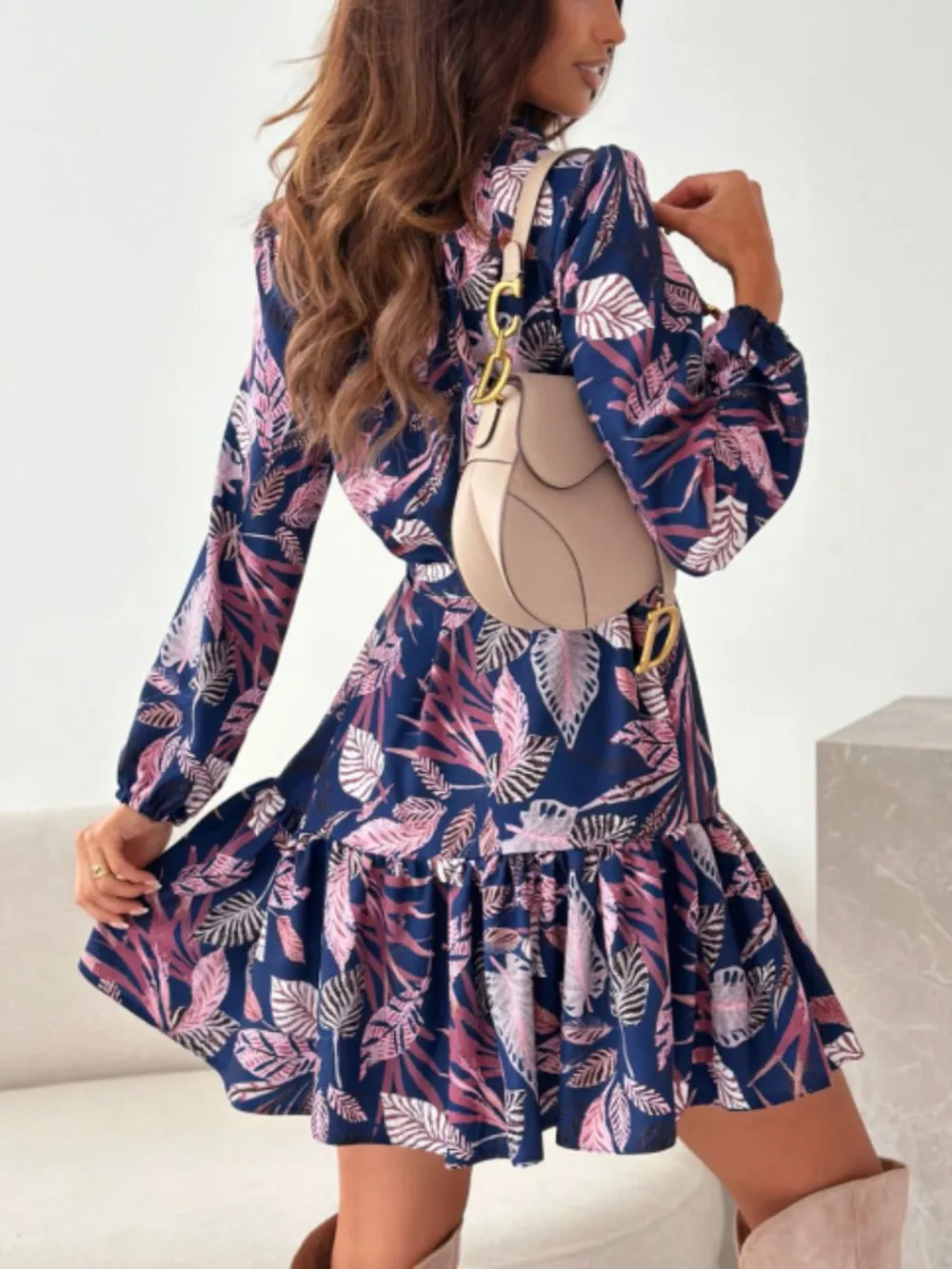 Ruffle Hem Floral Long Sleeve Dress, image 7