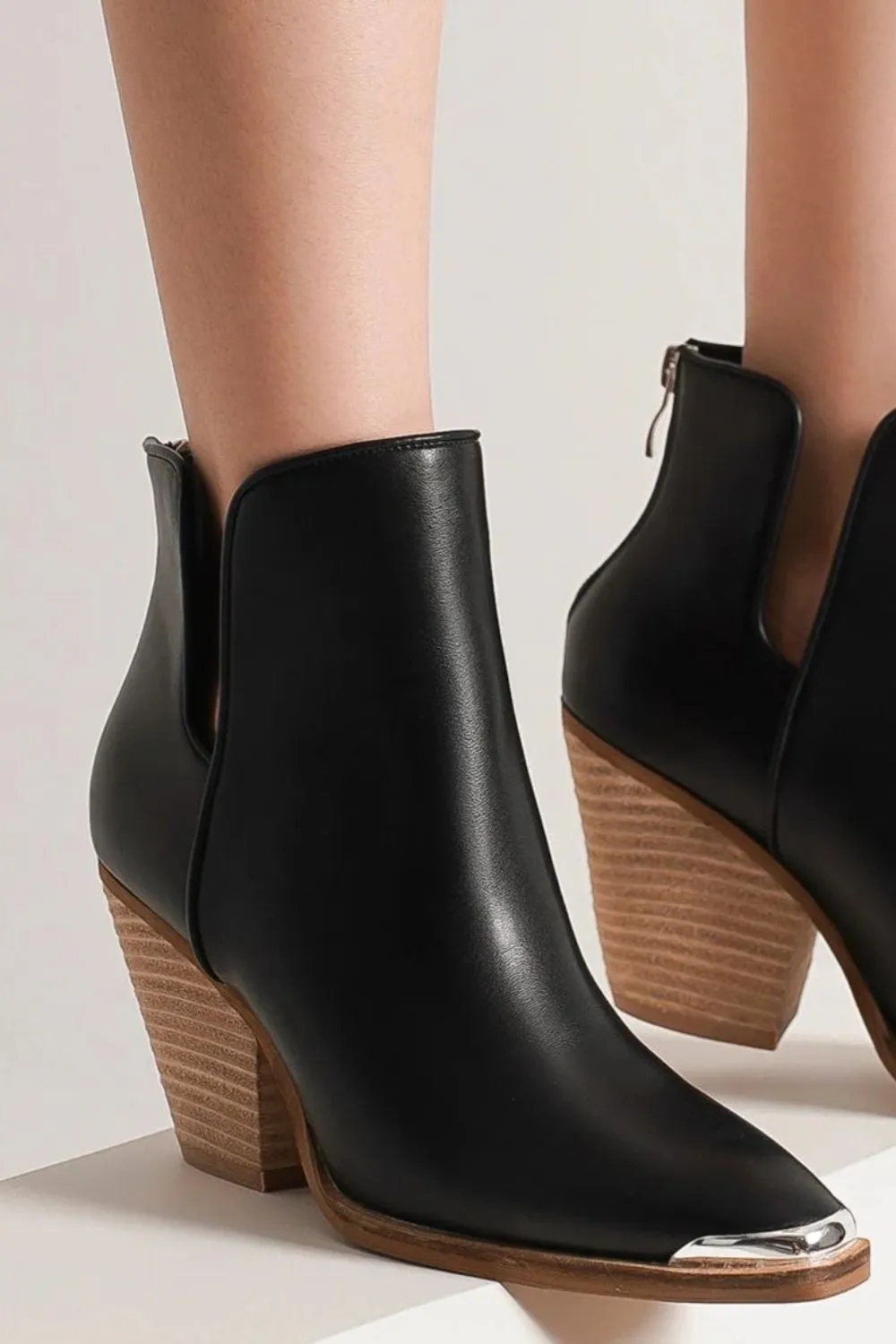 Pointed Metal-Tip Toe Block Heel Ankle Boots, image 3