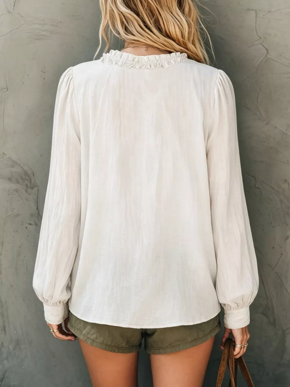 Bohemian Ruffled V-Neck Long Sleeve Blouse, image 11