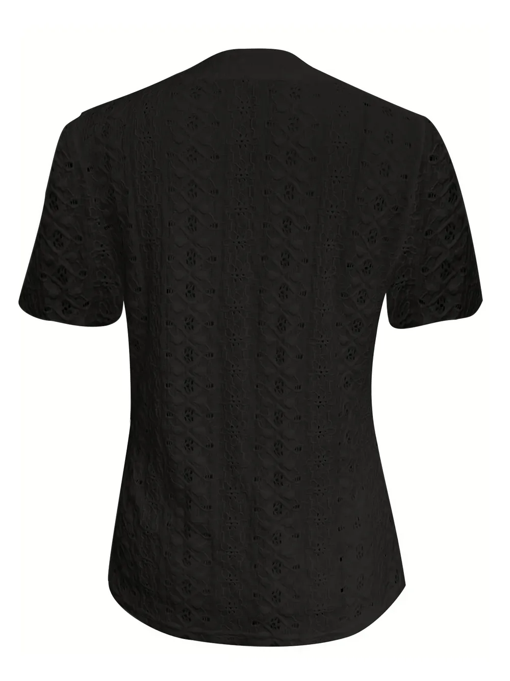 Openwork Notched Short Sleeve Top, image 6