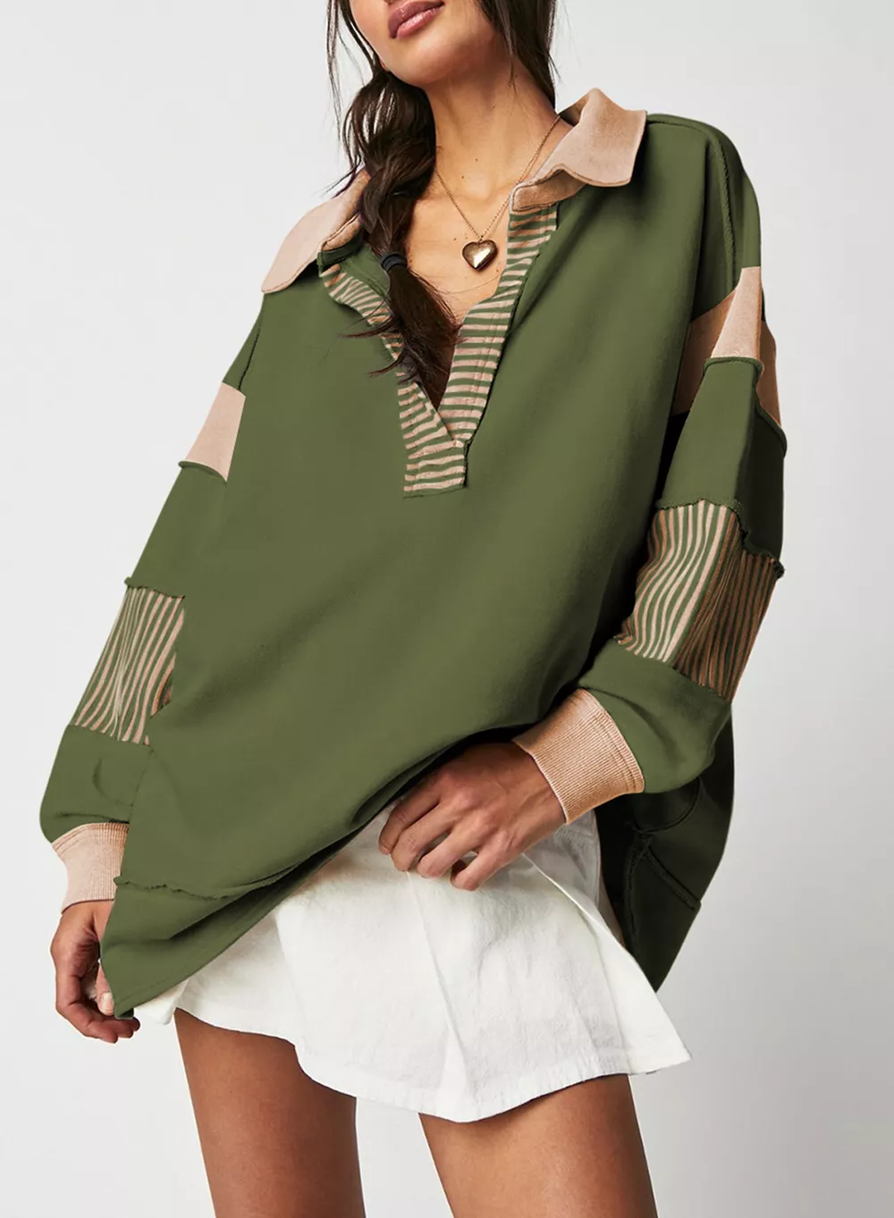 Color Block Striped Johnny Collar Sweatshirt, image 23