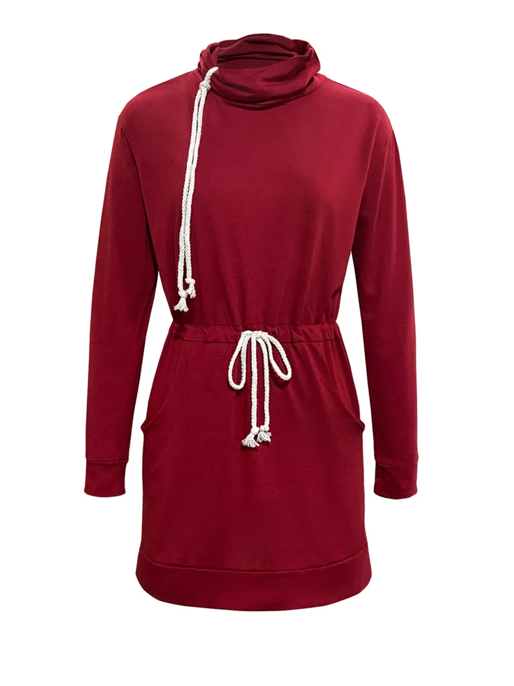 Drawstring Turtleneck Long Sleeve Mini Dress, image 3