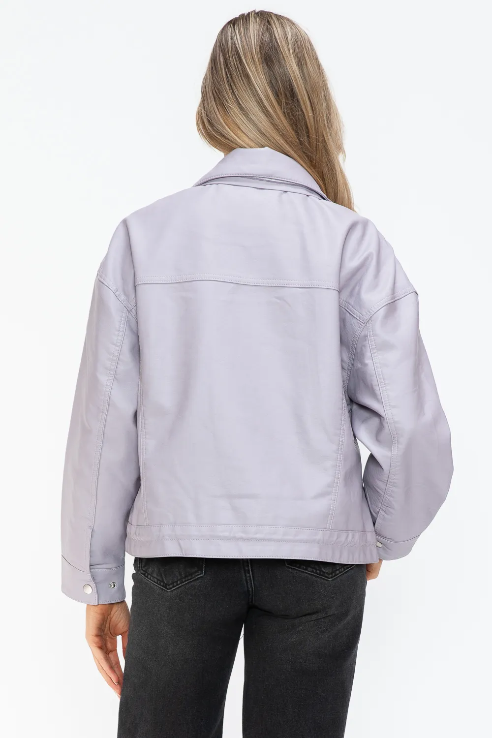 Drawstring Hem PU Leather Zip Up Jacket, image 9