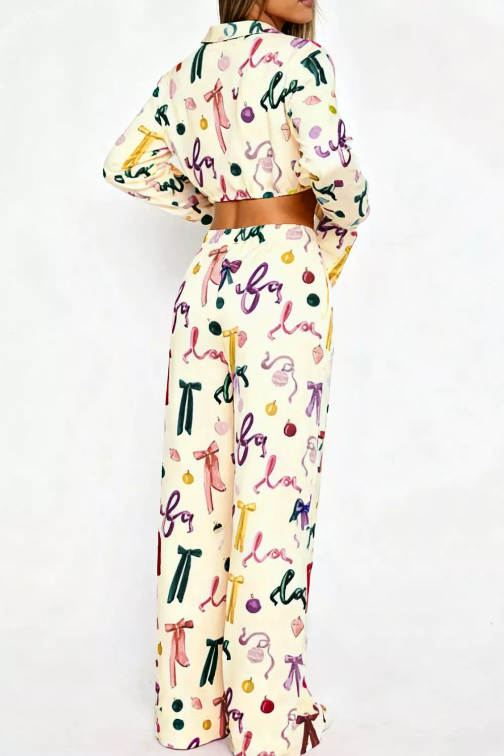 Bow Print Top and Wide Leg Pants Lounge Set, image 15