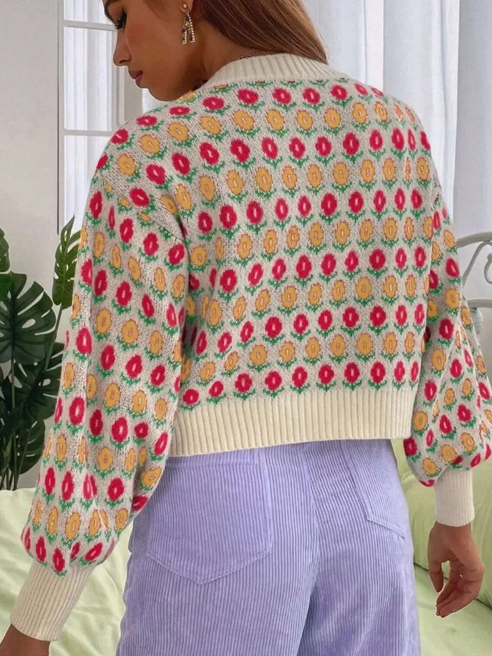 Floral Button Up Long Sleeve Cardigan, image 3