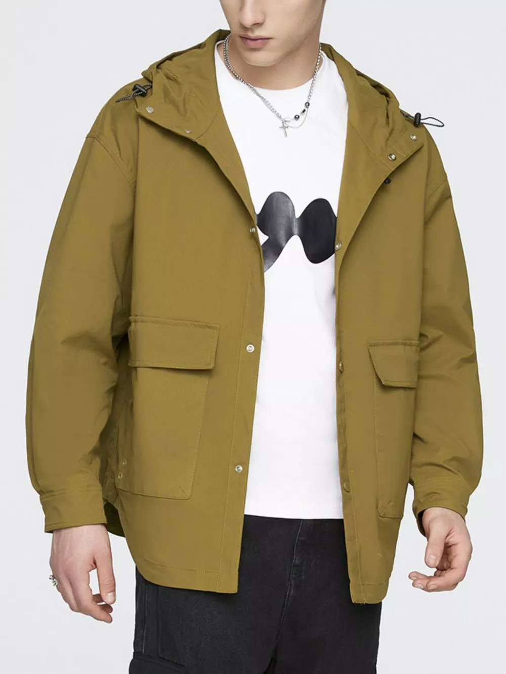 Men's Plus Size Urban Style Hooded Snap Down Jacket, image 6