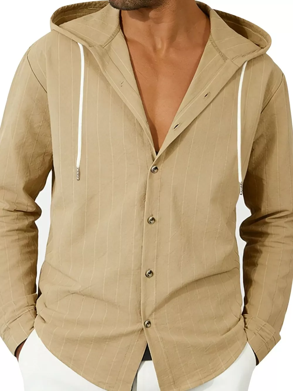 Men's Full Size Drawstring Hooded Button Up Shirt Plus Size, image 4