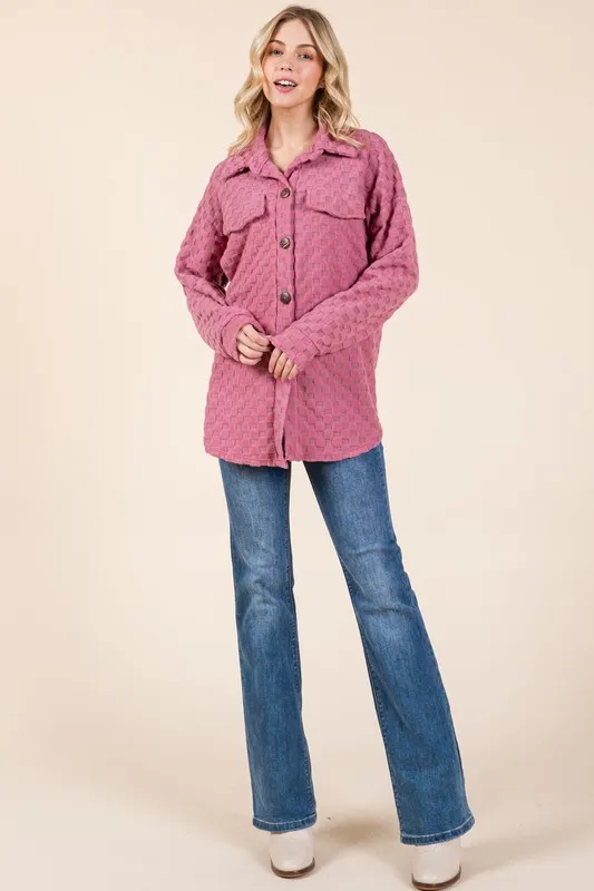 Checkered Button Down Dropped Shoulder Shacket, image 5