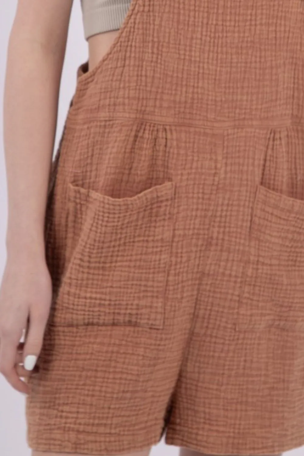 Sleeveless Double Gauze Overalls with Pockets, image 3