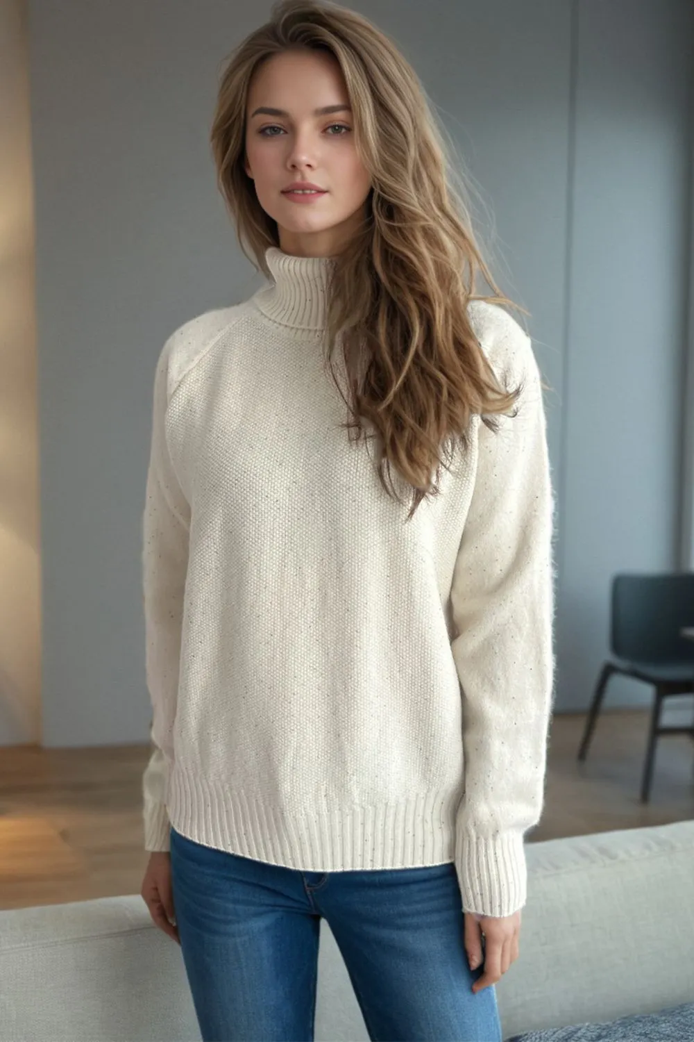Ribbed Turtleneck Raglan Sleeve Sweater, image 3