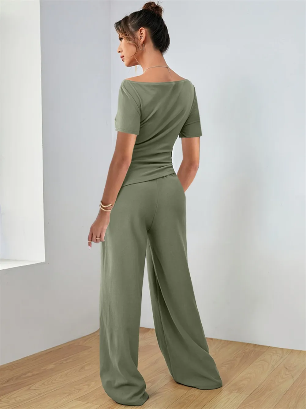 Round Neck Short Sleeve T-Shirt and Pants Set, image 12