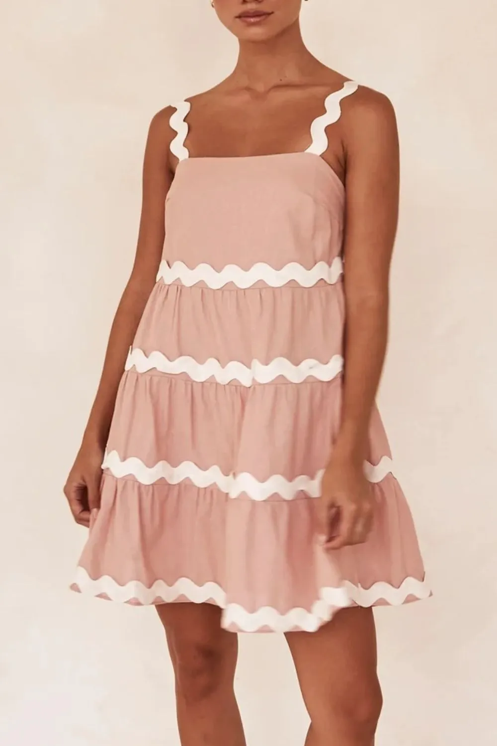 Contrast Trim Square Neck Tiered Dress, image 4