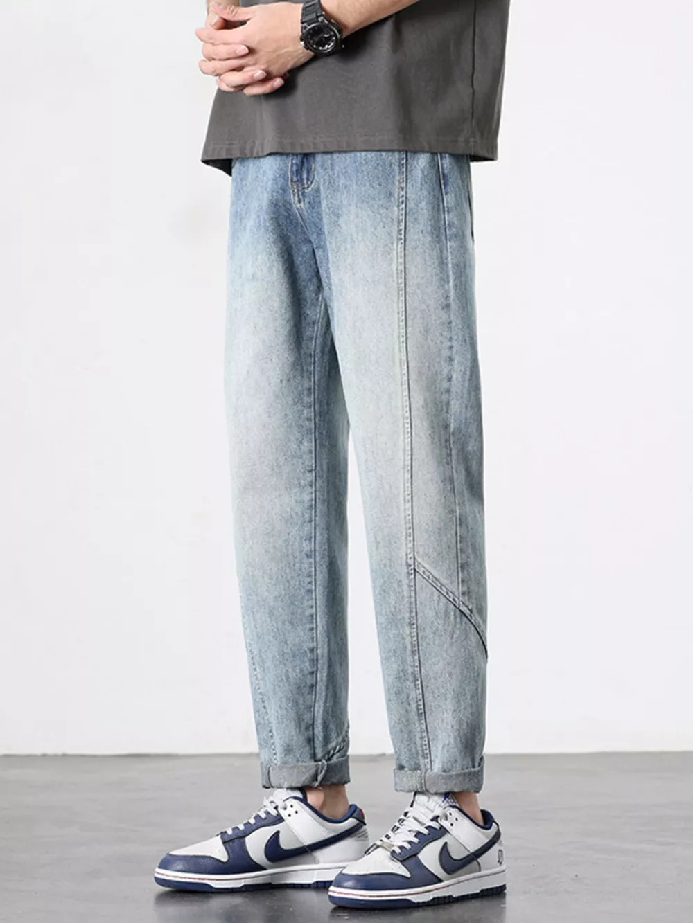 Men's Washed Wide Leg Jeans, image 2