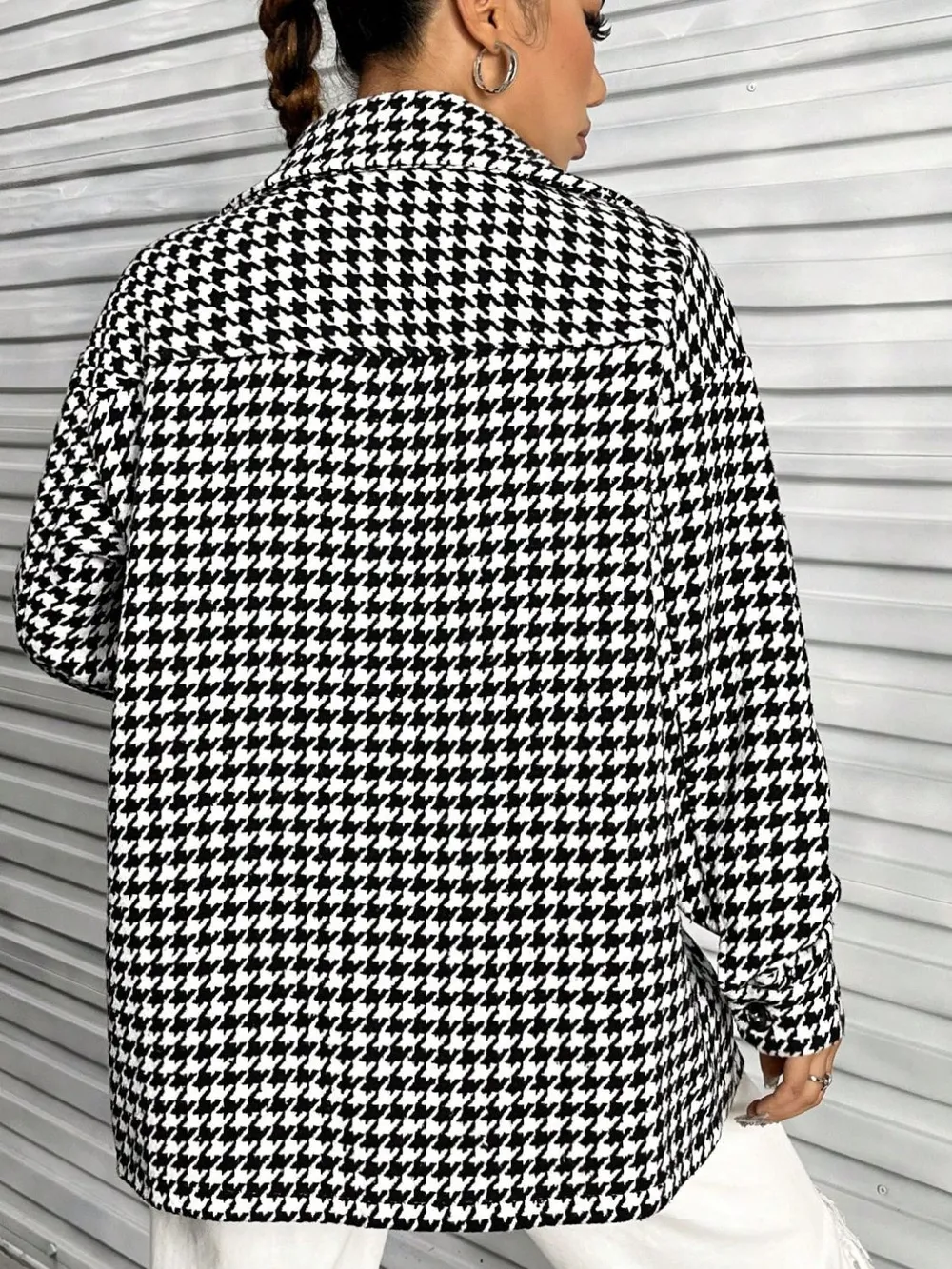 Houndstooth Button Down Long Sleeve Shacket, image 2