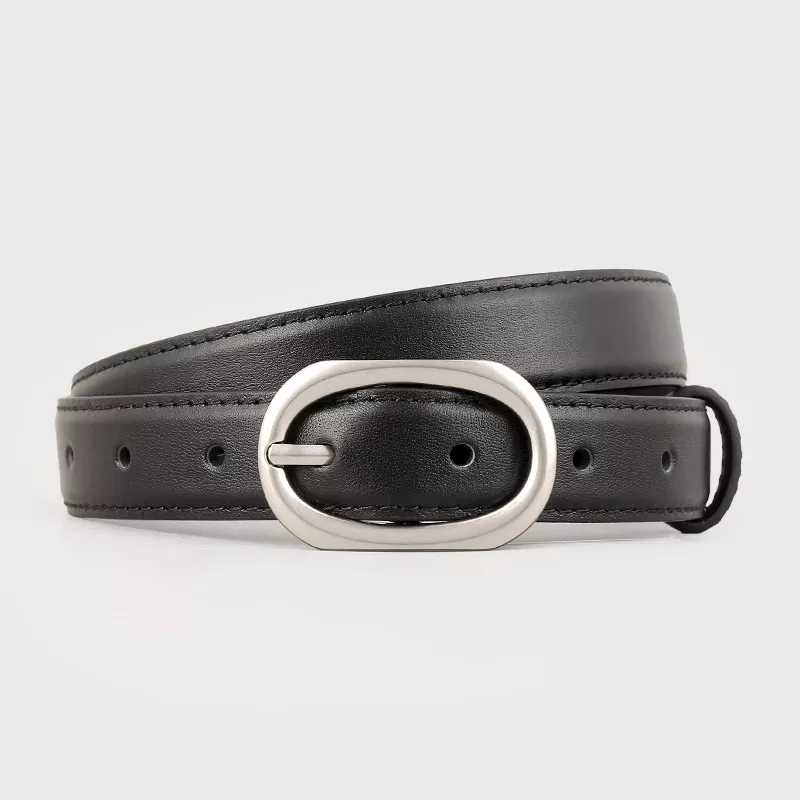 Oval Buckle Leather Belt