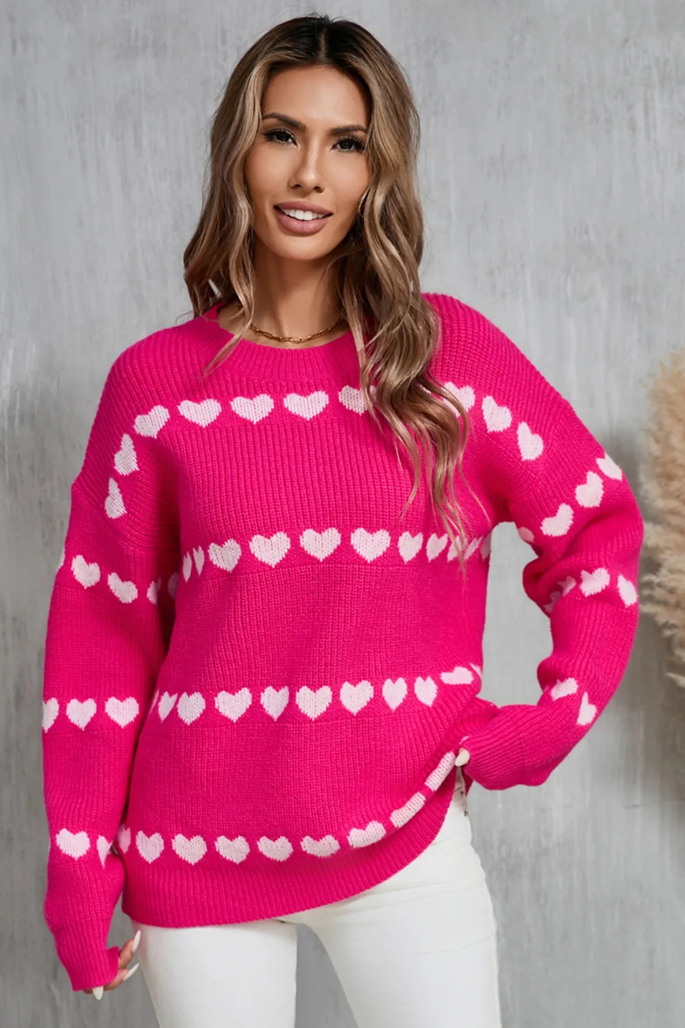 Heart Round Neck Long Sleeve Sweater, image 16