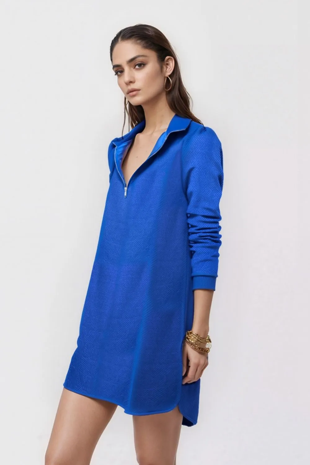 Textured Quarter Zip Long Sleeve Dress
