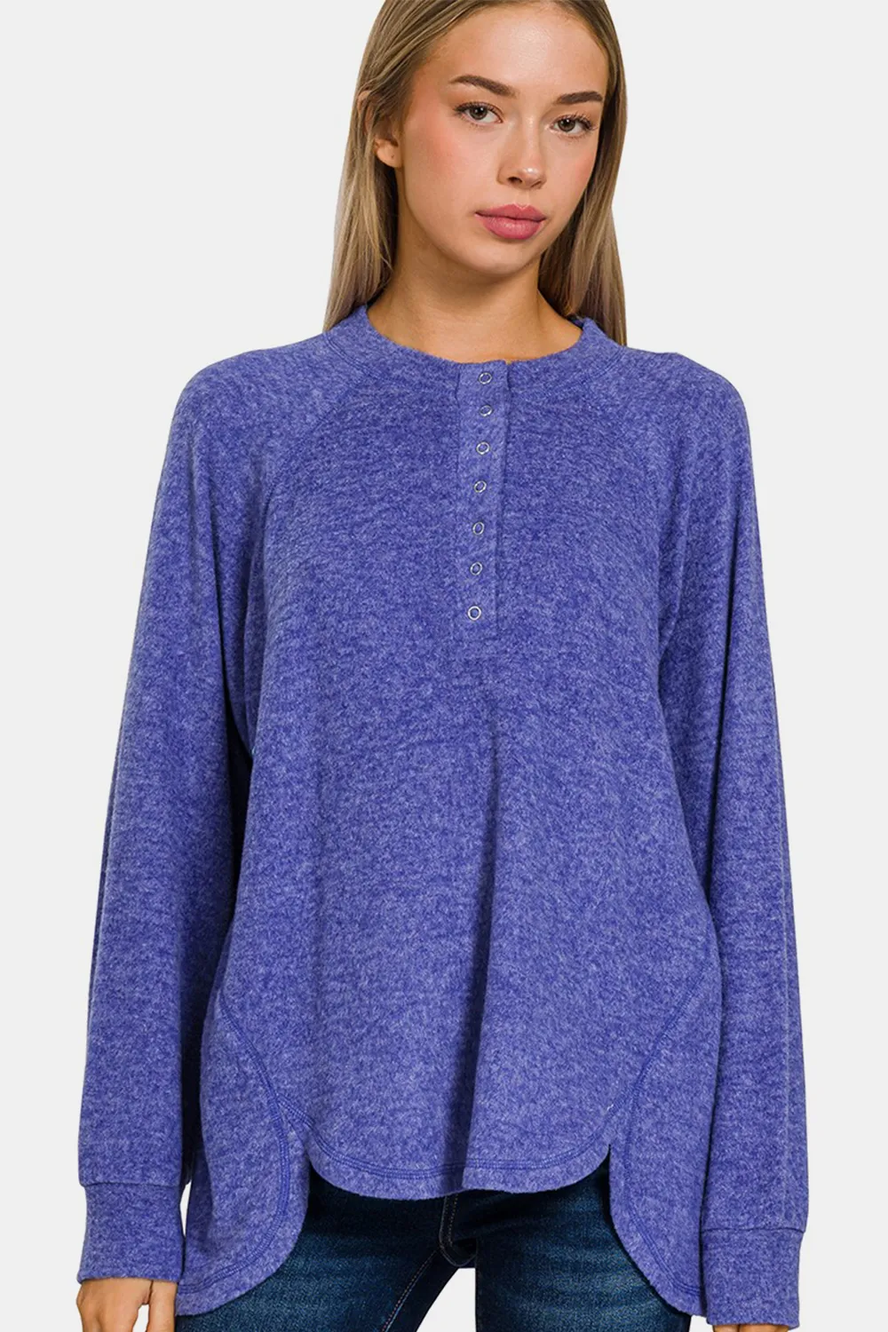 Full Size Brushed Melange Hacci High-Low Sweater