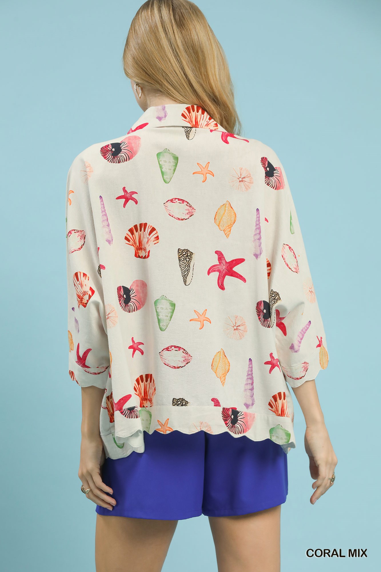 Seashell & Starfish Print Button-Down Top, image 6