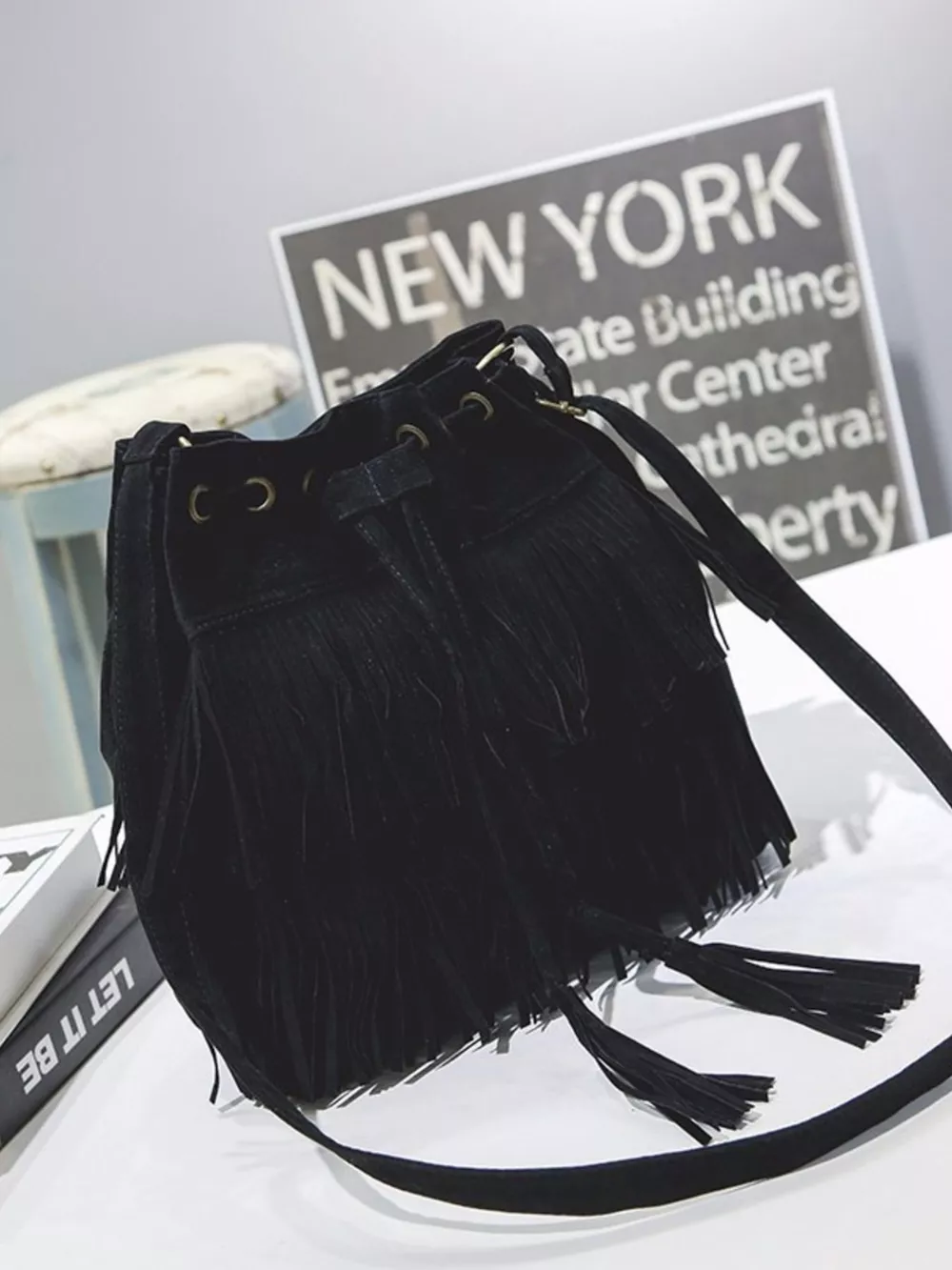 Fringe Drawstring Crossbody Bag, image 3