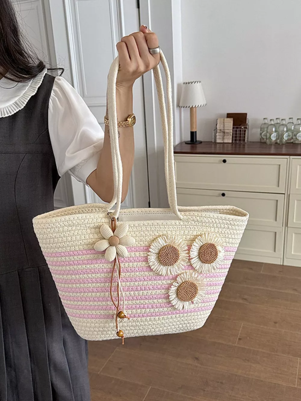 Sunflower Straw Woven Shoulder Bag, image 3