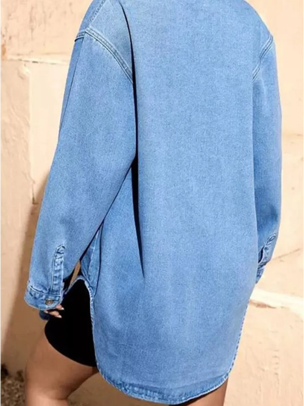 Slit Button Up Denim Shirt, image 3
