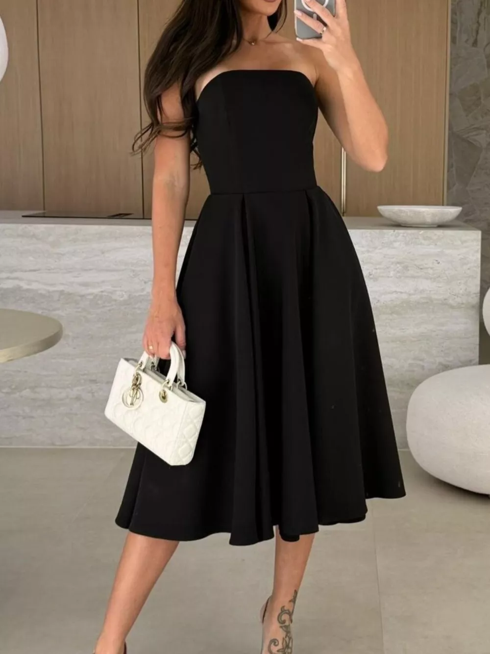 Strapless Ruched A-Line Midi Dress, image 6
