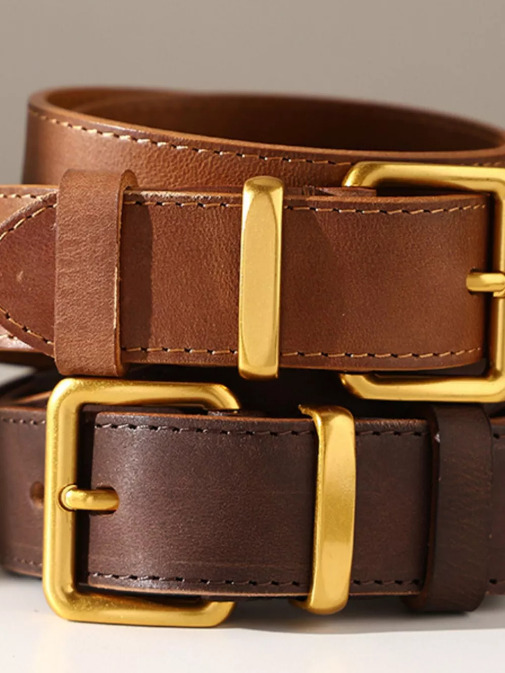 Classic Leather Belt with Golden Buckle, image 3